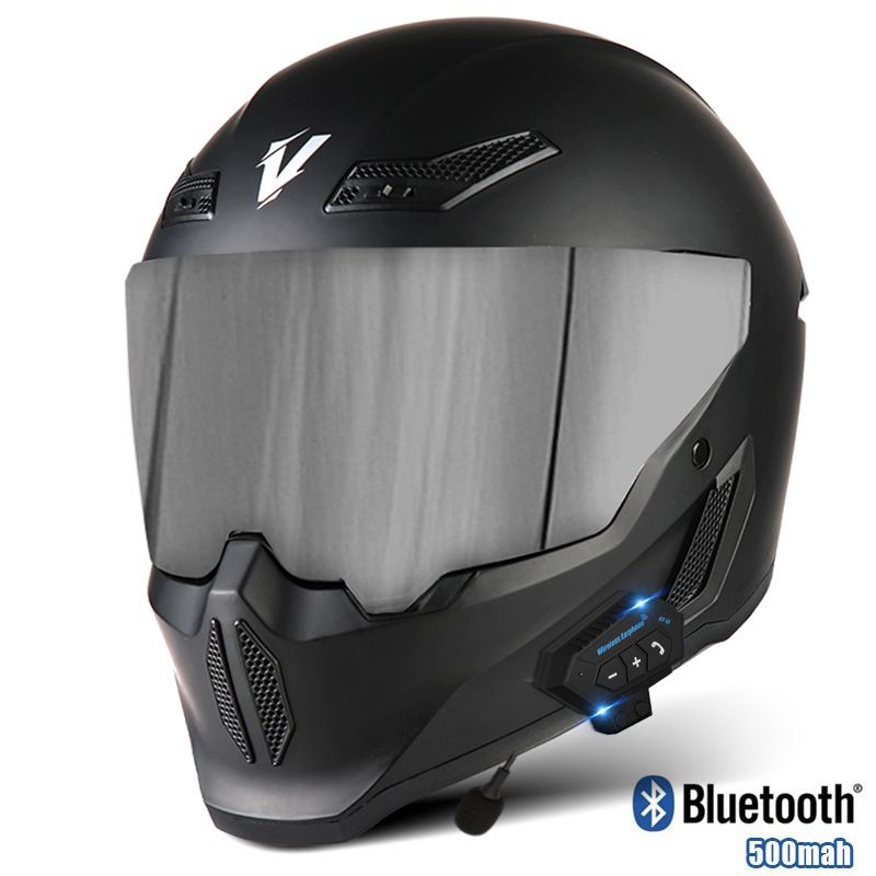 Bluetooth Full-Face Motorcycle Helmet – 3C Certified, Ventilated ABS Shell, Large Spoiler, Interchangeable Sun Visors (Matte/Gloss Colors)_voghion.com