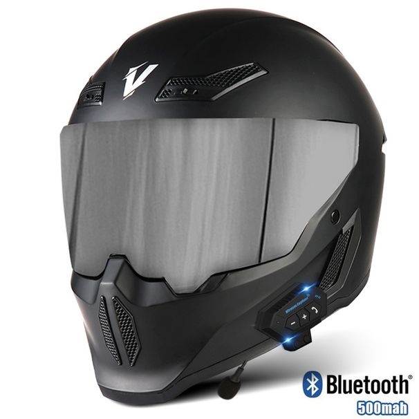 Bluetooth Full-Face Motorcycle Helmet – 3C Certified, Ventilated ABS Shell, Large Spoiler, Interchangeable Sun Visors (Matte/Gloss Colors)_voghion.com