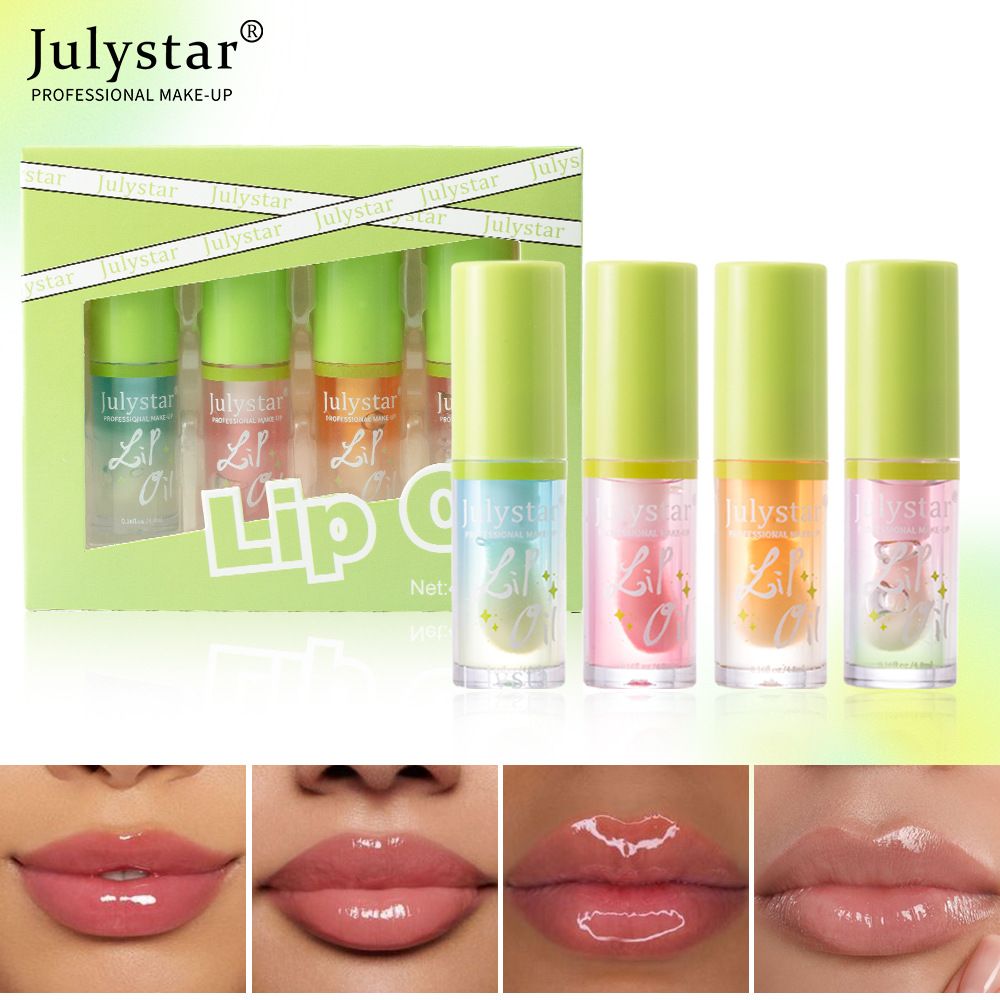 Julystar återfuktande läppglans med stor borstespegel återfuktande cantaloupemelon läppolja 4-delat set smink_voghion.com