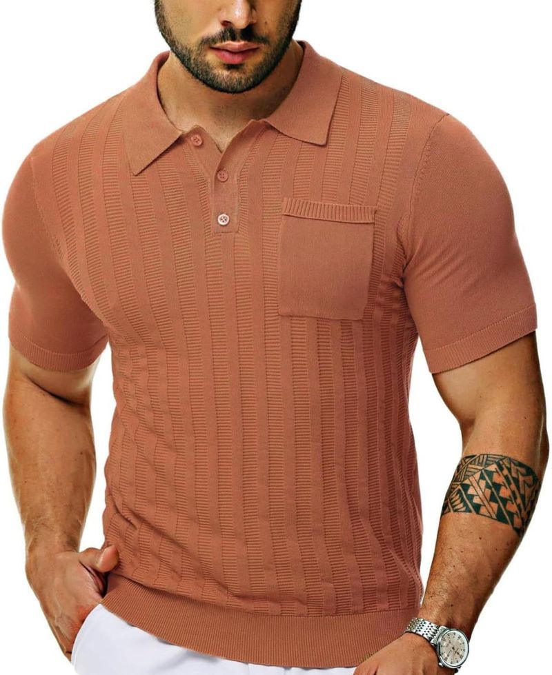 Summer New Casual POLO V-neck Pocket Button Short Sleeve Cool and Breathable Knitted Men's Shirt_voghion.com