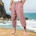 Pantaloni da uomo in cotone e lino, estivi, casual, da spiaggia, con coulisse in vita, elastici, comodi e traspiranti, a gamba dritta_voghion.com