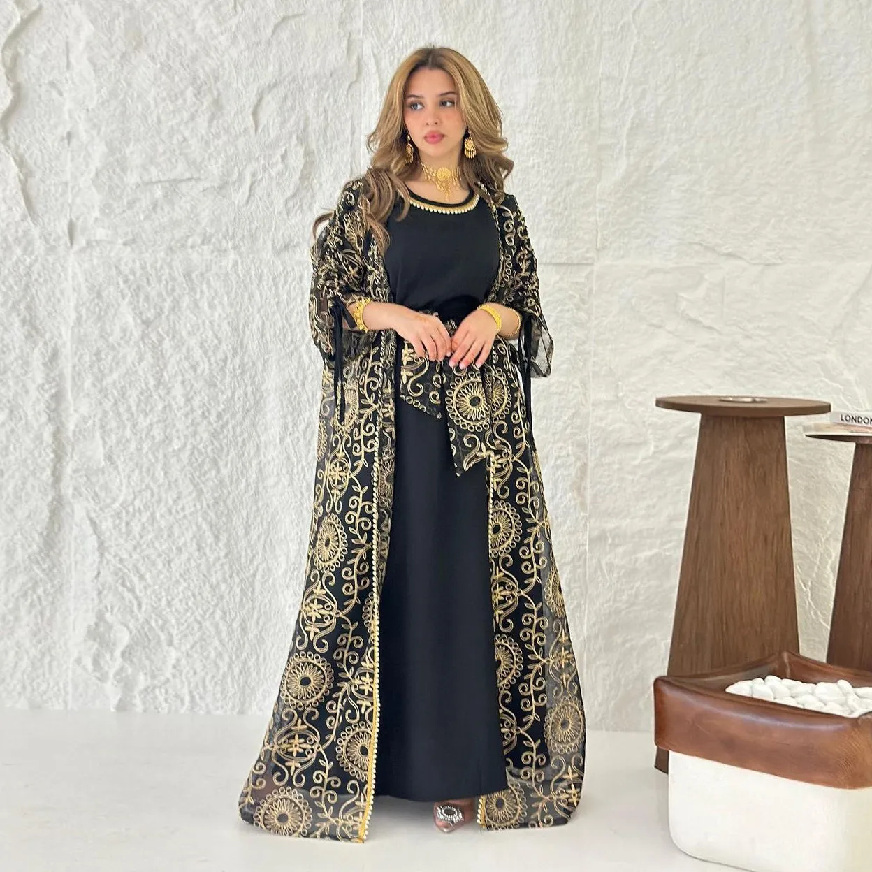 Women's Clothing Jalabiya Muslim Dress Middle East Women's Robe Two Piece Suit Saudi Arabia Dubai_voghion.com