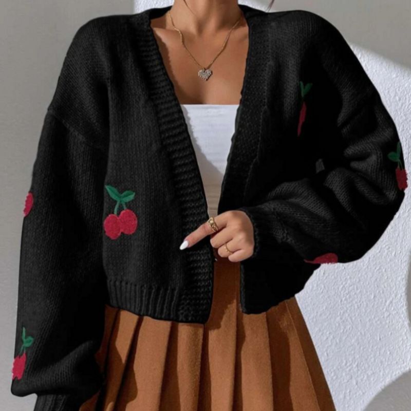 Abbigliamento da donna maglione ricamato senza bottoni capospalla casual ampio cardigan lavorato a maglia da donna_voghion.com