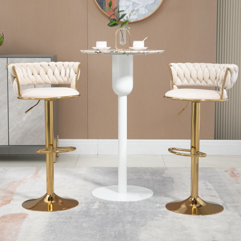 Lot de 2 tabourets de bar pivotants en velours – Dossier tissé à la main, réglage de la hauteur à un bouton, rotation à 360° pour îlot de cuisine ou comptoir de salle à manger_voghion.com
