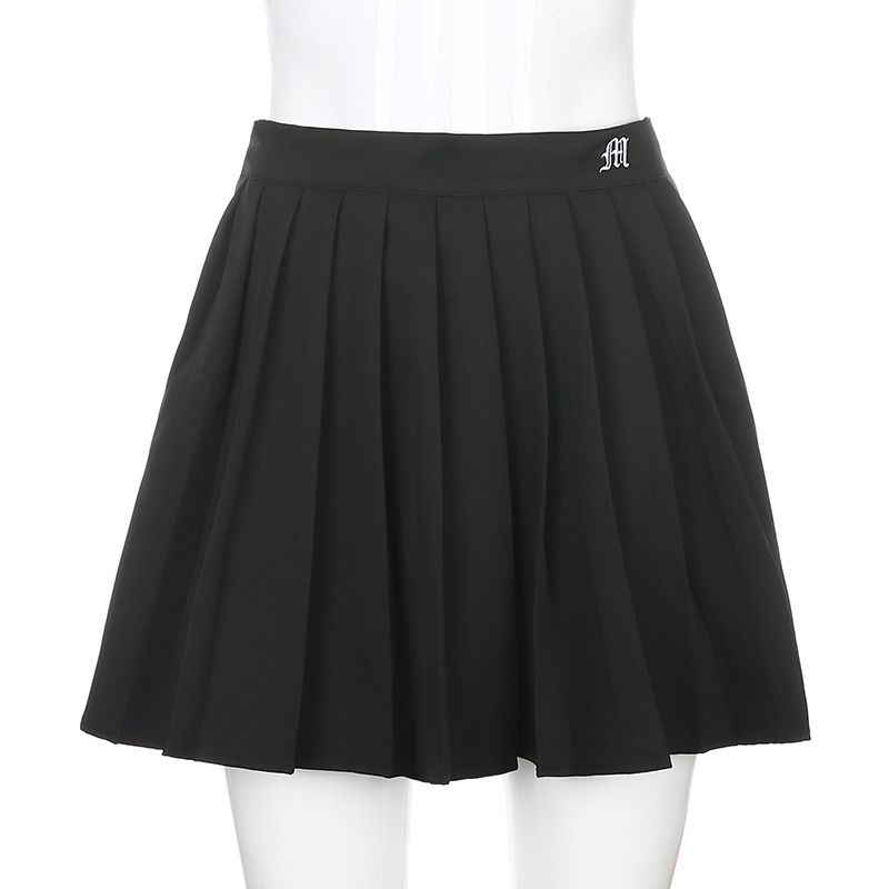 Women's Clothing Fashion Pleated Letter Embroidery Short Elastic Waist Mini Tennis Skirt_voghion.com
