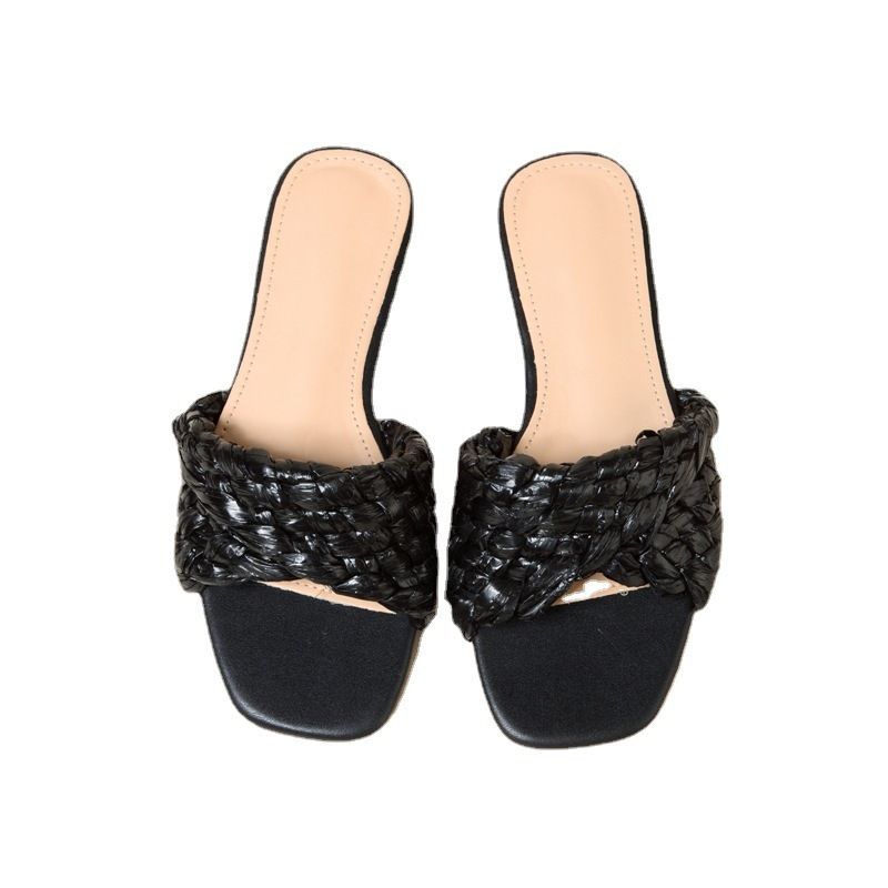 Frühling und Sommer tägliche Mode Oberbekleidung Strandschuhe bunte atmungsaktive Erwachsene lässig gewebte flache Sandalen für Frauen auf Lager_voghion.com