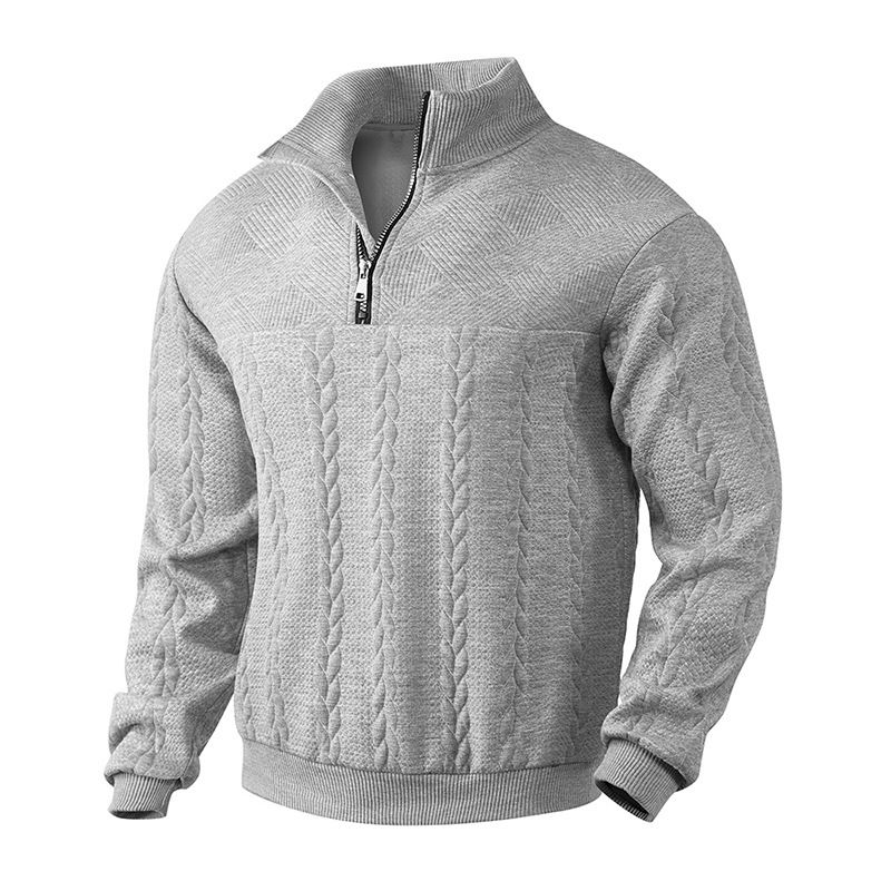 Casual Stand Up Collar Zipper Pullover Loose Knitted Heavy Stitching Autumn And Winter Long Sleeved Sweatshirt_voghion.com