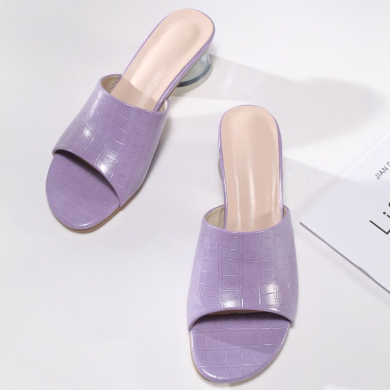 Sandals With Crystal Sandals Slippers Women's Plus-size Stone Leather Wear Thick Heel One-line Shoes Half Drag_voghion.com