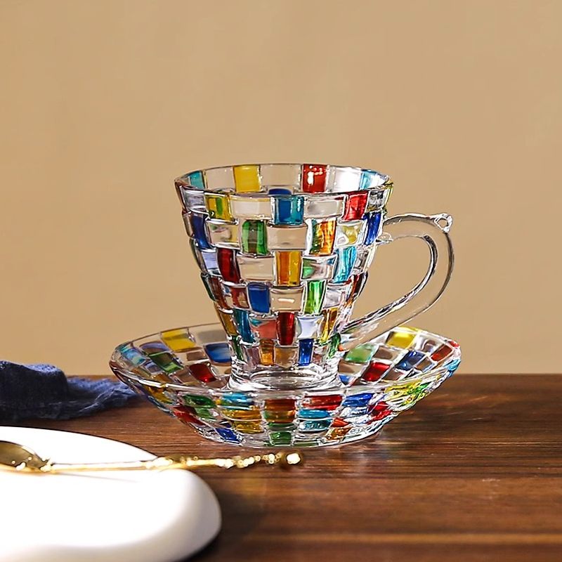 SRT High Beauty Colored Crystal Glass Coffee Cup Plate Set_voghion.com