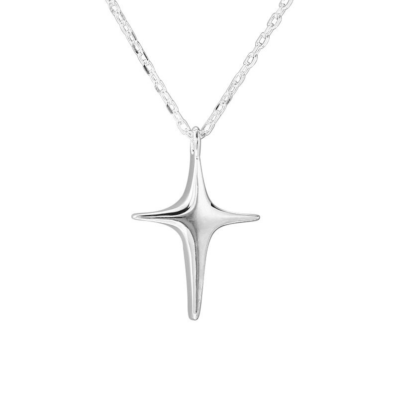 Collana con ciondolo a forma di croce a quattro stelle in argento sterling per donna, stile minimalista e di nicchia, con catena per clavicola, stile caldo_voghion.com