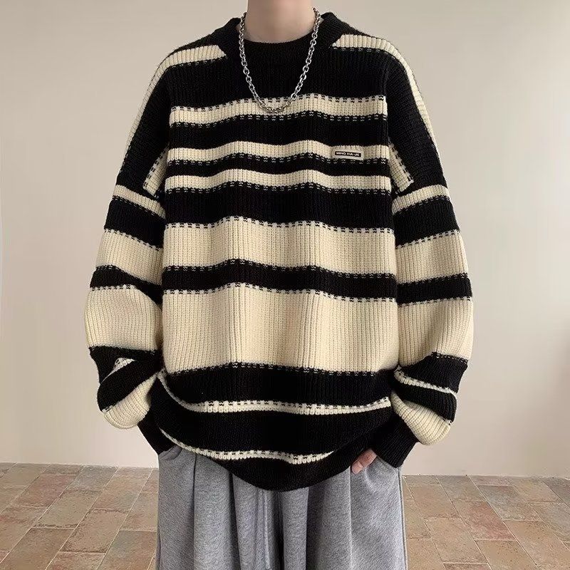 Männerkleeder Pullover Männer Hierscht/Wanter Pullover Mantel Jong Koppel Teenager Schlapp locker Sträifbasis_voghion.com