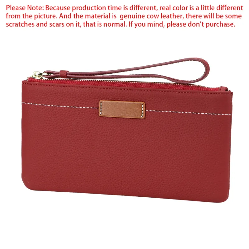 URBAN MASTER Borsa a mano in vera pelle color cuoio, borsa per telefono con cerniera sottile ultra alla moda, grande capacità, portafoglio lungo da polso 1611_voghion.com