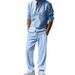 Completo casual da uomo in lino in stile americano, con maniche larghe, pantaloni lunghi e camicia, primavera e autunno_voghion.com