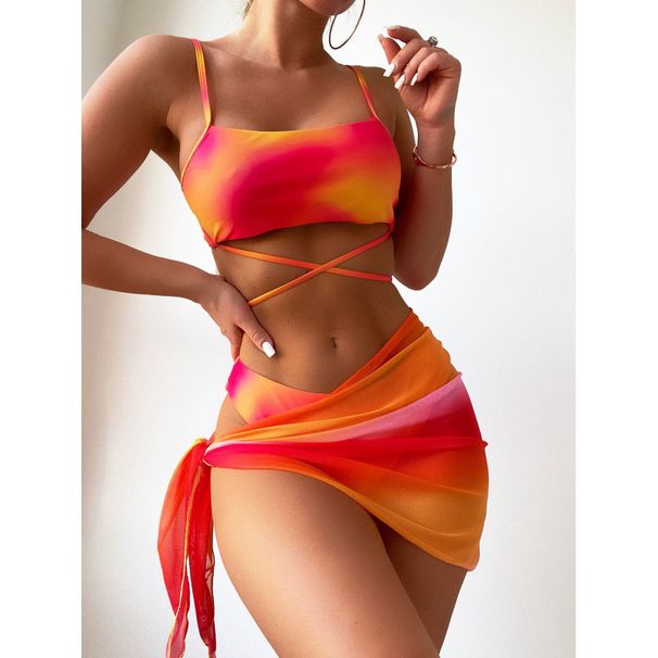 Damenbekleidung Tie Dye Dreiteiliger Netzrock Split Bikini_voghion.com