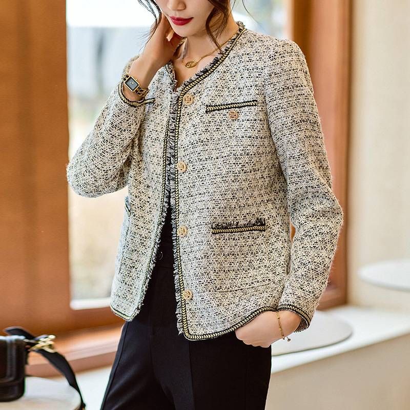 Damenbekleidung Tweed Kurzmantel Frühlings- und Herbststil Spitze_voghion.com