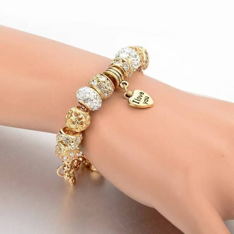 Gold Plated Heart I LOVE YOU " Charm Bracelet_voghion.com