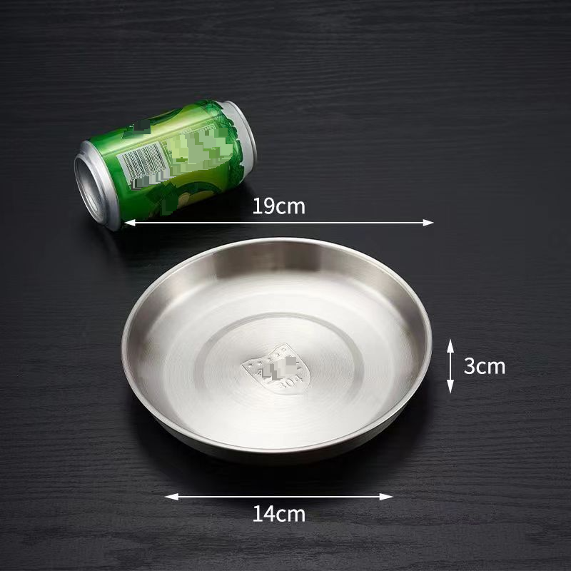 Outdoor 304 Stainless Steel Tray With Handle Steak Golden Dessert Round Plate Commercial Western Steak Plate Barbecue Plate_voghion.com