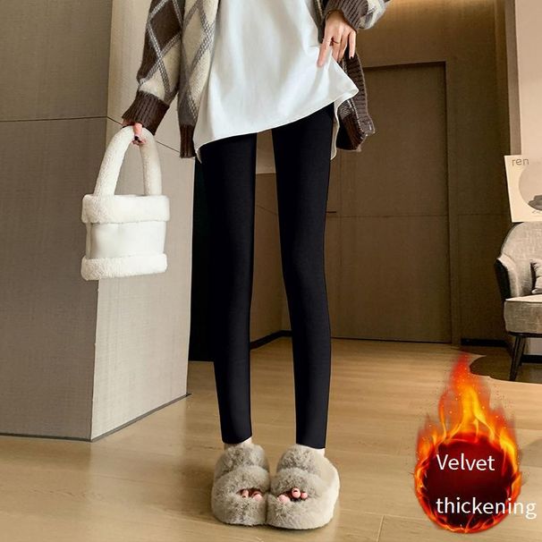 Leggings in pile di velluto taglie forti da donna, termici, invernali, a vita alta, elasticizzati, aderenti, foderati in pile_voghion.com
