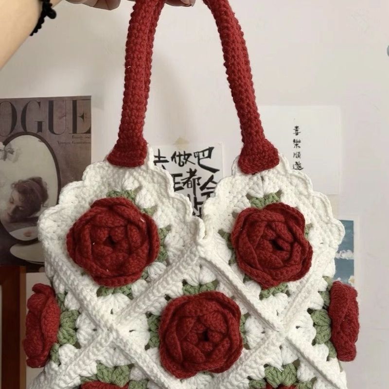 Kit fai da te con tracolla a forma di quadrato della nonna di camelia, in filato intrecciato a mano, regalo per la migliore amica e la fidanzata. Borsa a tracolla_voghion.com