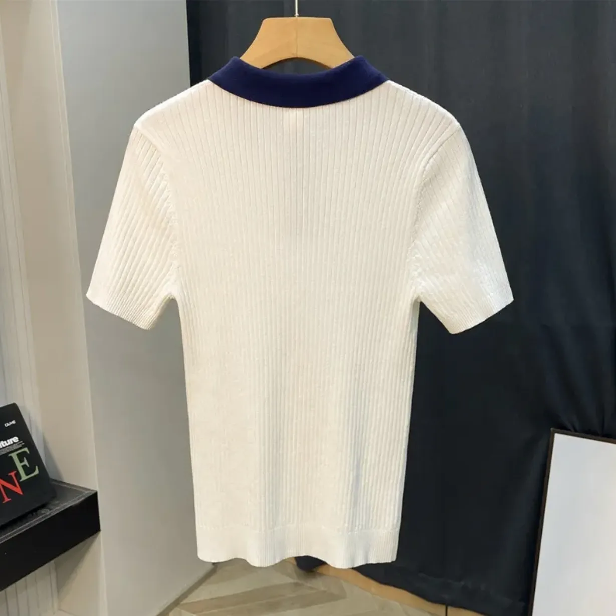 Men's Clothing Light luxury color matching slim breathable knit sweater men's polo shirt short sleeve summer casual all match half sleeved T shirt_voghion.com