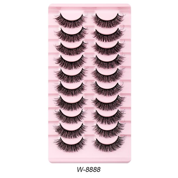 10 pares de cílios postiços naturais de uma peça, estilo fofo, cacheados e densos, para maquiagem de palco, criam um visual dramático para os olhos_voghion.com