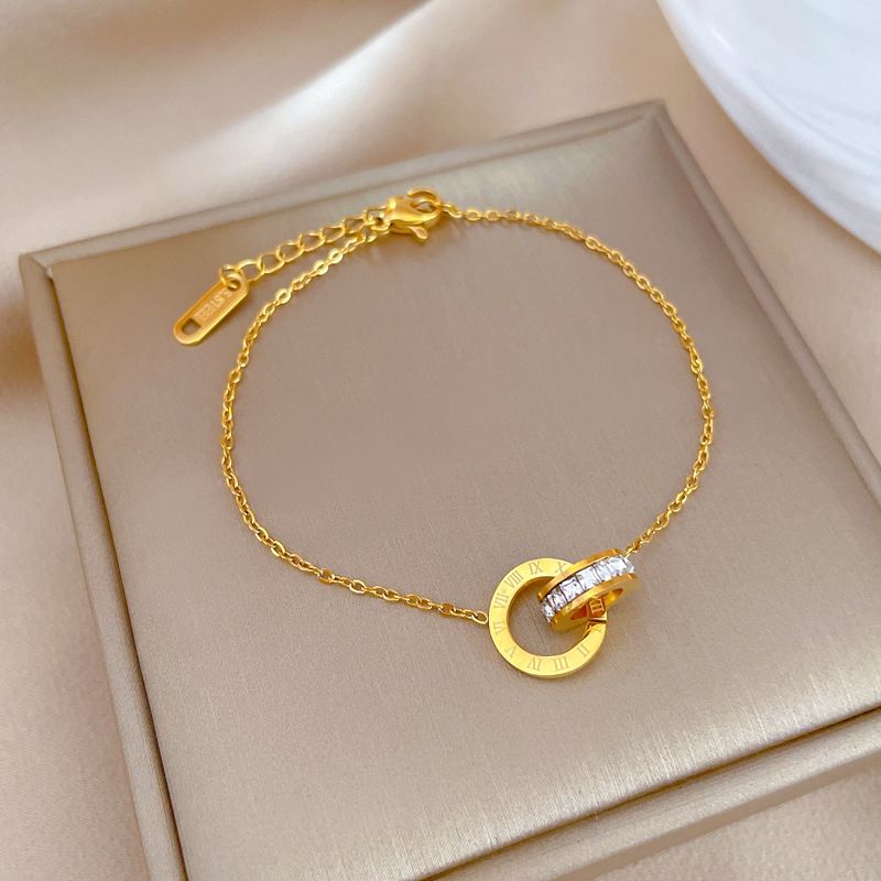Luxury Elegant Crystal Circle Choker Fashion Roman Digital Stainless Steel Gold Silver Color Pendant Necklaces Bracelet for Women Jewelry Set_voghion.com