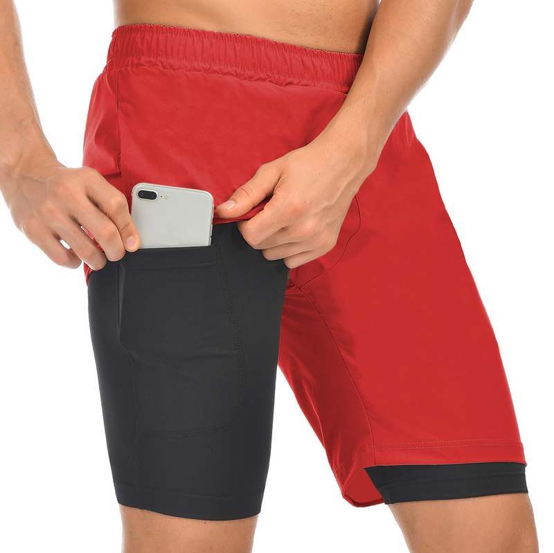 Men's 2-In-1 Training Shorts - Quick-Dry & Anti-Chafing For Gym & Basketball (US Size 7" Inseam Inner Compression Liner Black/Gray/Red)​​_voghion.com