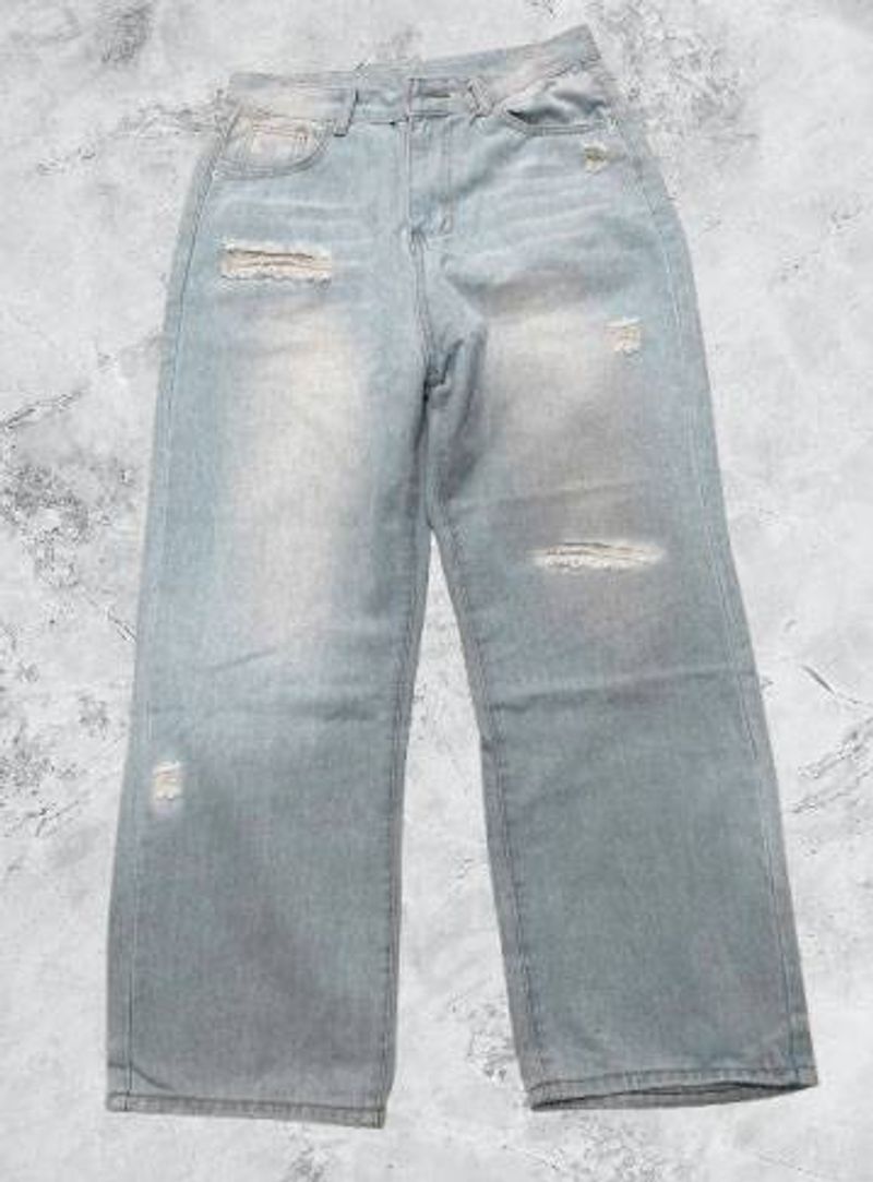Men's Clothing Washed Distressed Ripped Solid Color Jeans Fashion Casual Jeans_voghion.com