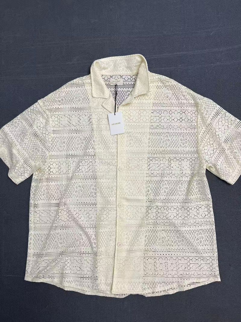 Aime Leon Dore Men's Women's Cuban Collar Shirt - Breathable Jacquard Short Sleeve | Resort & Casual Wear Couple Clothing_voghion.com