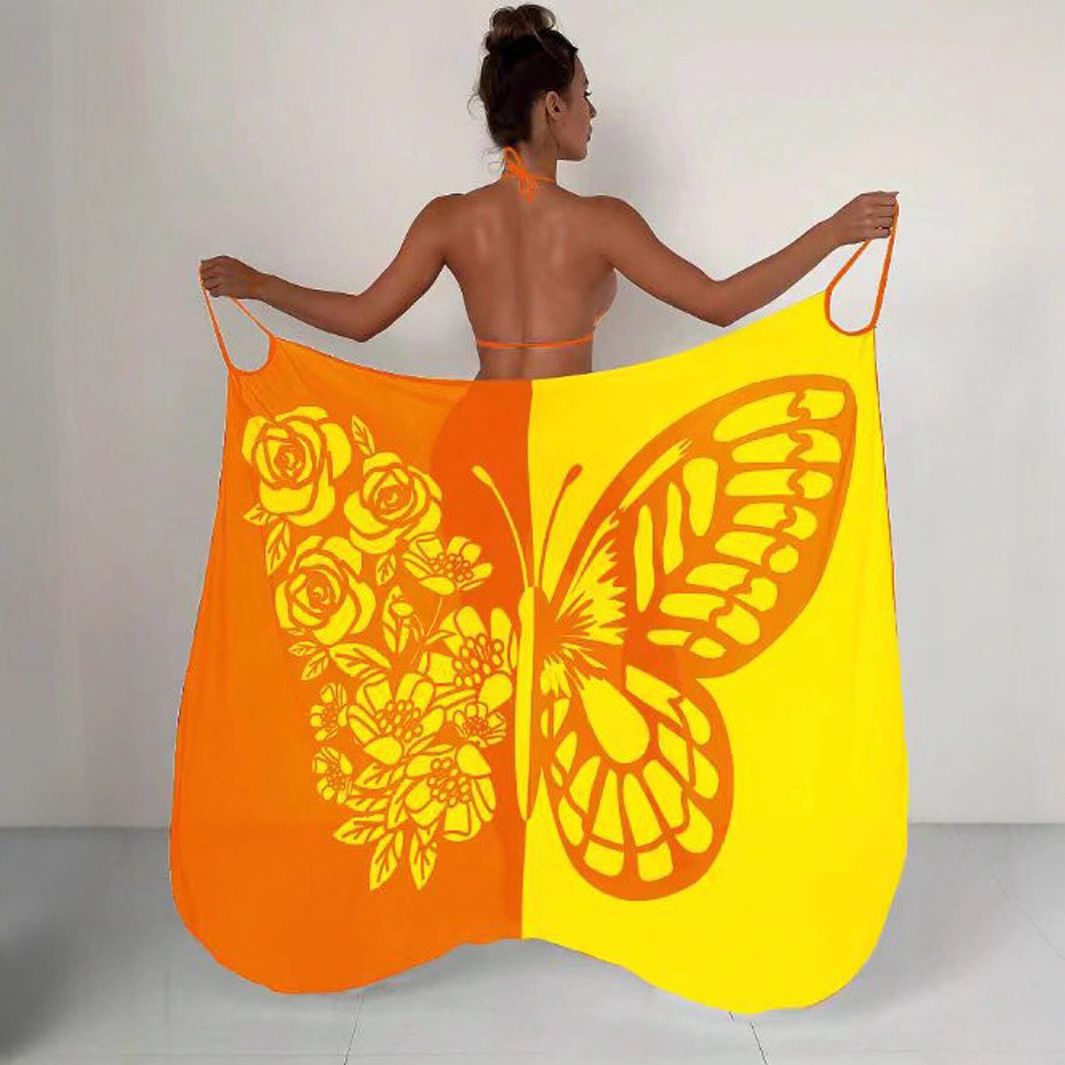 Strandkleid für Damen und Erwachsene, sandfrei, schnelltrocknend, mit Schal und Schmetterlingsdruck_voghion.com