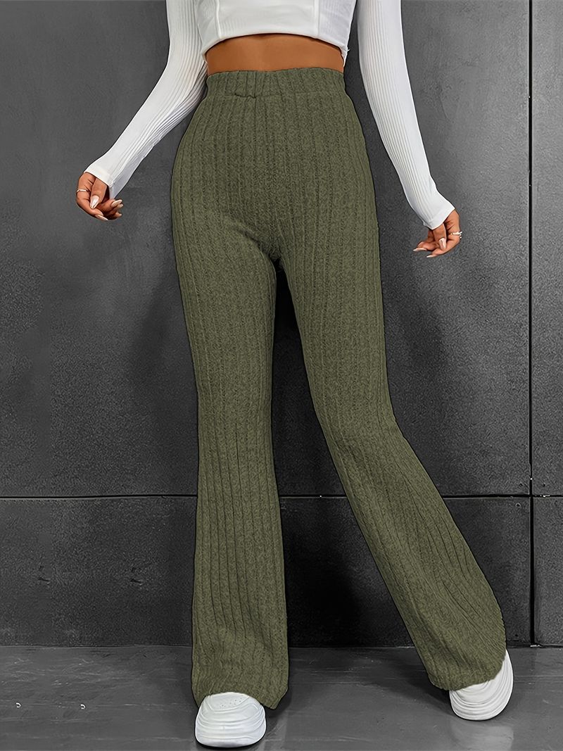 Pantalones acampanados de talle alto y corte entallado para mujer, de moda, informales, de color liso_voghion.com