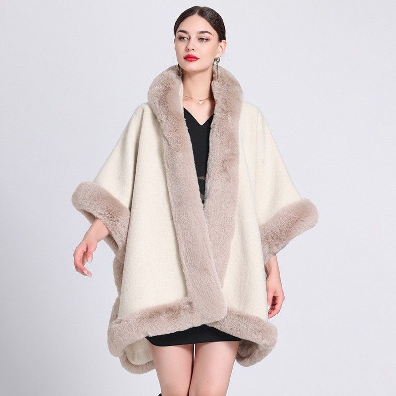 Fleece plaid hooded knit shawl cape plus-size woolen coat cardigan_voghion.com
