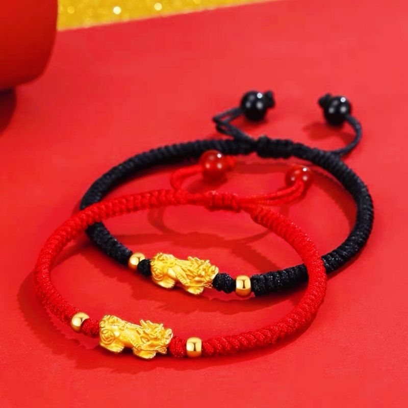 Sandgold Glücksperlen Armband handgewebt rotes Seil für Männer und Frauen Paar Armband_voghion.com