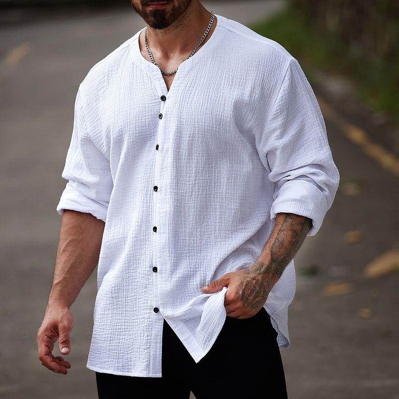 Men's Clothing European And American New Men's Retro Cotton Casual Large Size Spring And Autumn Long Sleeved Shirt_voghion.com