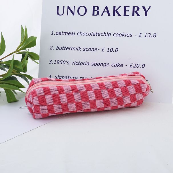 Astuccio portapenne lavorato a maglia a scacchi in stile coreano, grande capacità, di alto valore, per studenti, astuccio portapenne alla moda per scuole medie e superiori_voghion.com