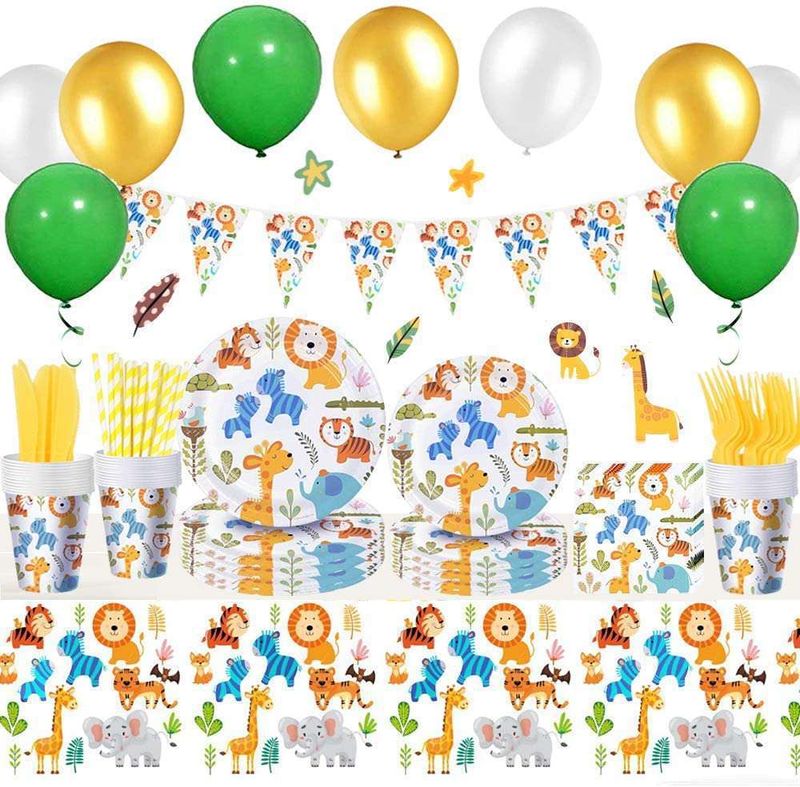New tropical rainforest zoo children's birthday party props, paper cups, plates, tablecloths, decoration items_voghion.com