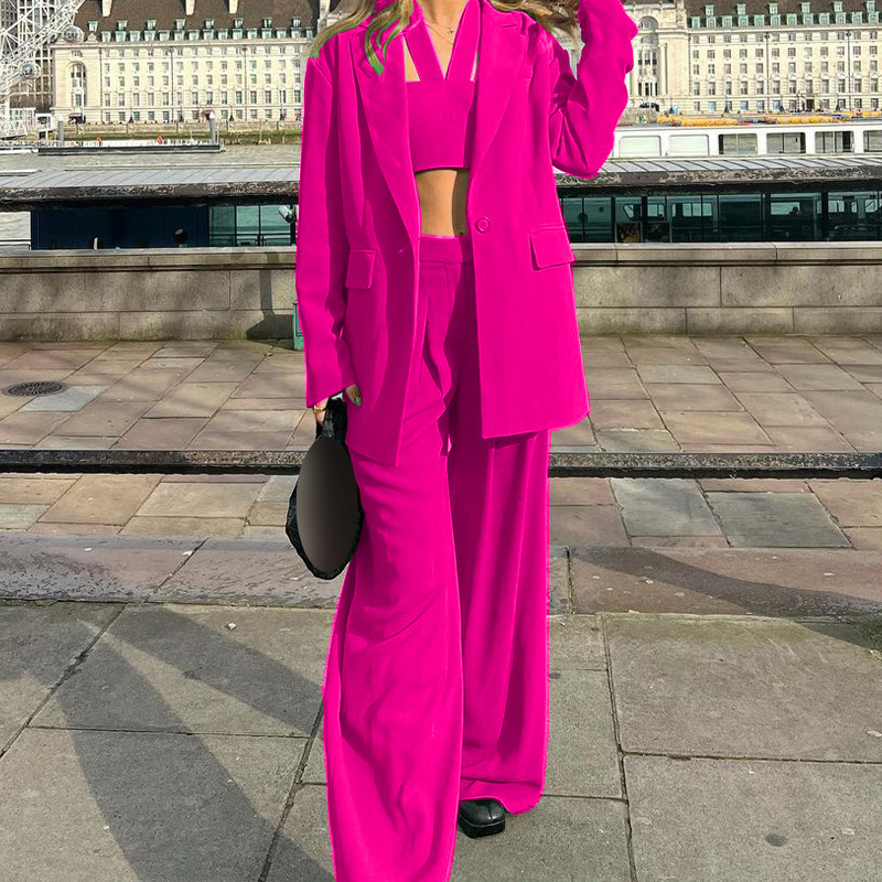 Frauen Mode Temperament Langarm Blazer Casual Hosen Anzug Drei-stück Set_voghion.com