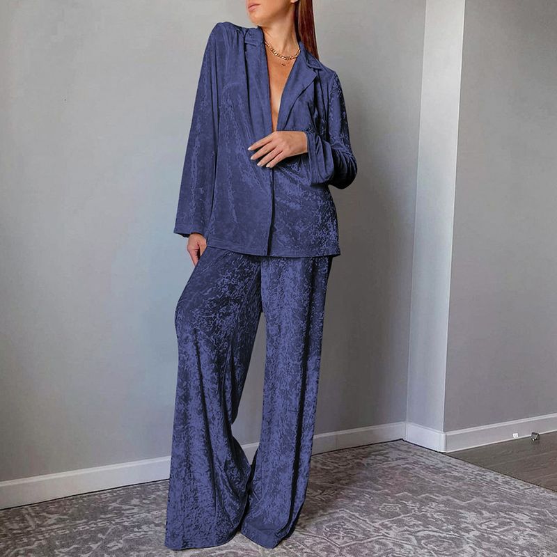 Women's clothing gold diamond velvet pajamas long sleeve trousers two sets warm thick velvet_voghion.com