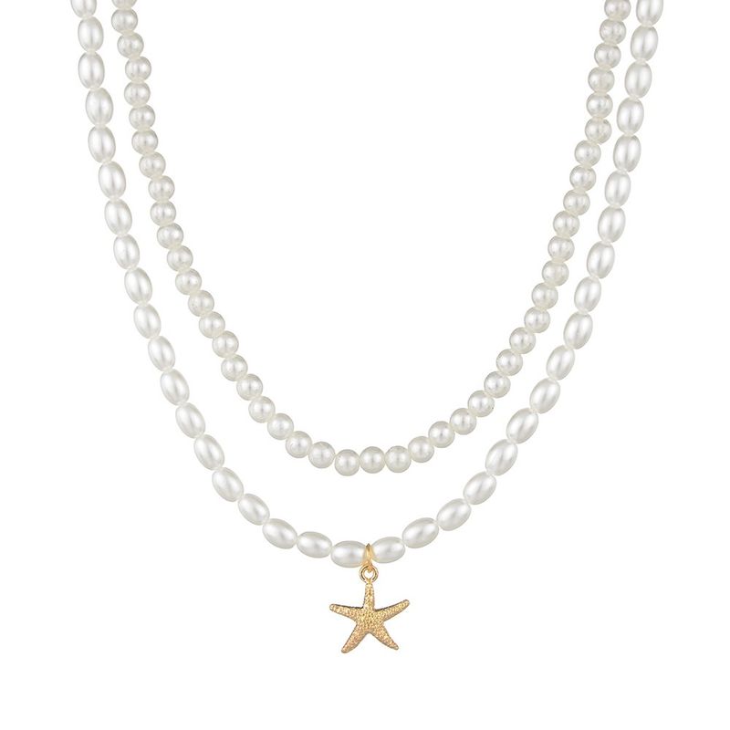 Accessories Vintage Pearl Double Stacked Alloy Starfish Pendant Women's Necklace Jewelry_voghion.com