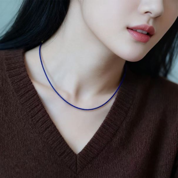 Collana in lapislazzuli imperiale ultra sottile da 1 mm, girocollo in agata Klein Blue, catena per clavicola in stile cinese di alta qualità, autunno_voghion.com