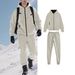 Men's Solid Color Fleece Hoodie & Jogger Set, Plush Lined Zip-Up Jacket With Matching Pants, Winter Loungewear_voghion.com