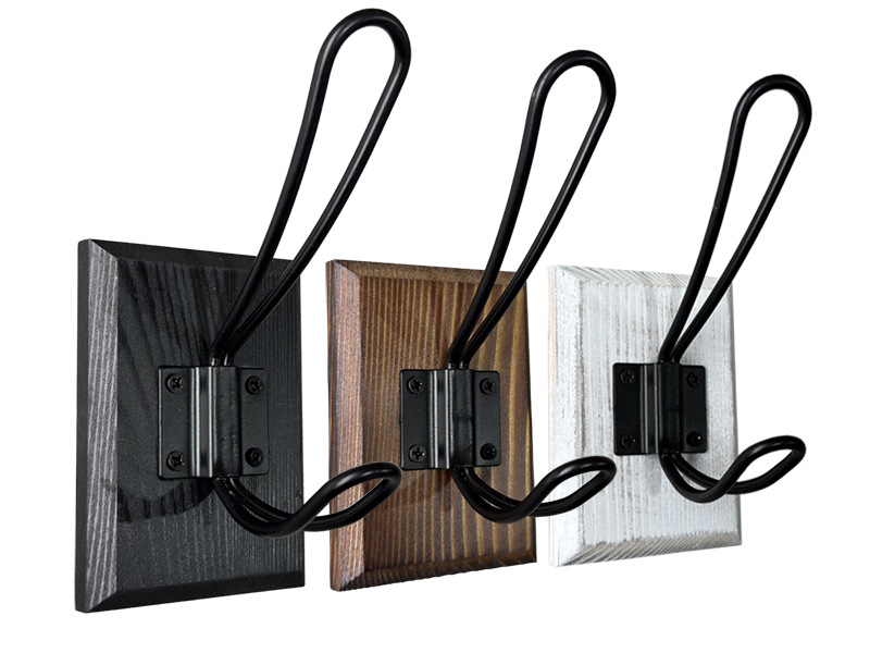 Gancho de pared de madera maciza estilo nórdico americano antiguo con doble gancho colgante antiguo para colgar en la pared_voghion.com