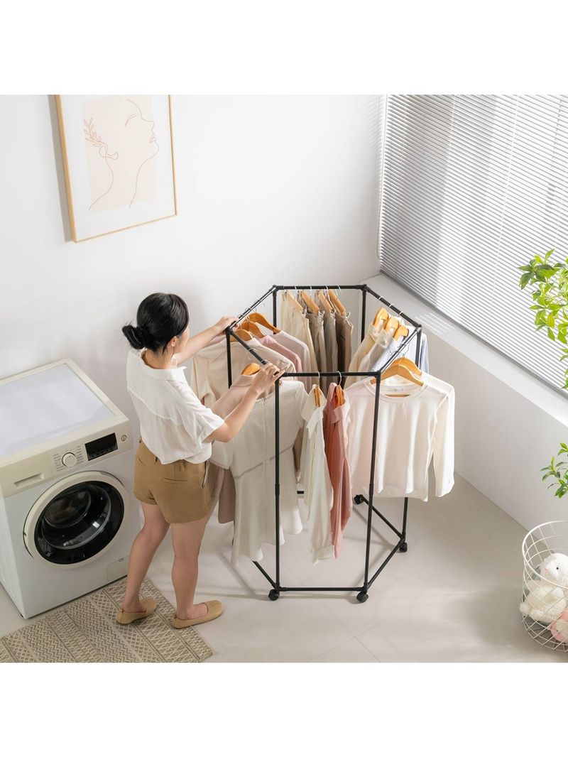 1 Rotating Clothes Drying Rack, Black Multi-layer Circular Design, No Electricity Required, Space Saving Laundry Storage Rack_voghion.com