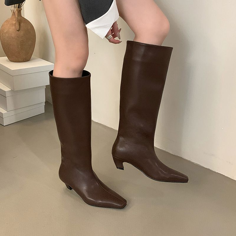 Chaussures pour femmes, bottes rétro, printemps, nouveau tube large, bottes de chevalier en cuir souple pour femmes, bottes fines à talon bas, pas au-dessus du genou_voghion.com