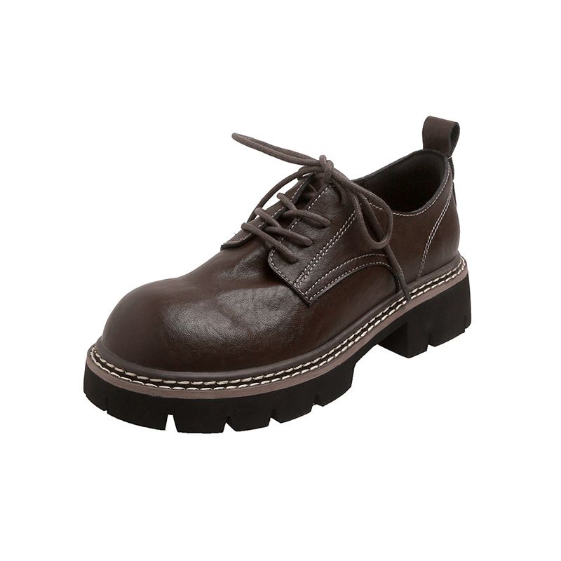 Grape Mom's Same Wash Shrink Pattern Thick Sole Lace up Lefu 2024 New Single Shoe Versatile British Style Small Leather_voghion.com