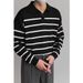 Polo col V à manches longues et revers pour homme, pull tricoté à rayures, léger, luxueux, style business, style ancien_voghion.com