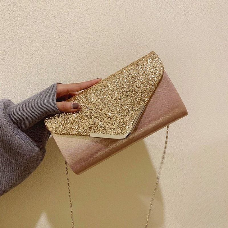 Dinner Handheld Bag Fashionable Diagonal Straddle Grasping Sequins PU Leather Magnetic Buckle Flash Material Women's_voghion.com
