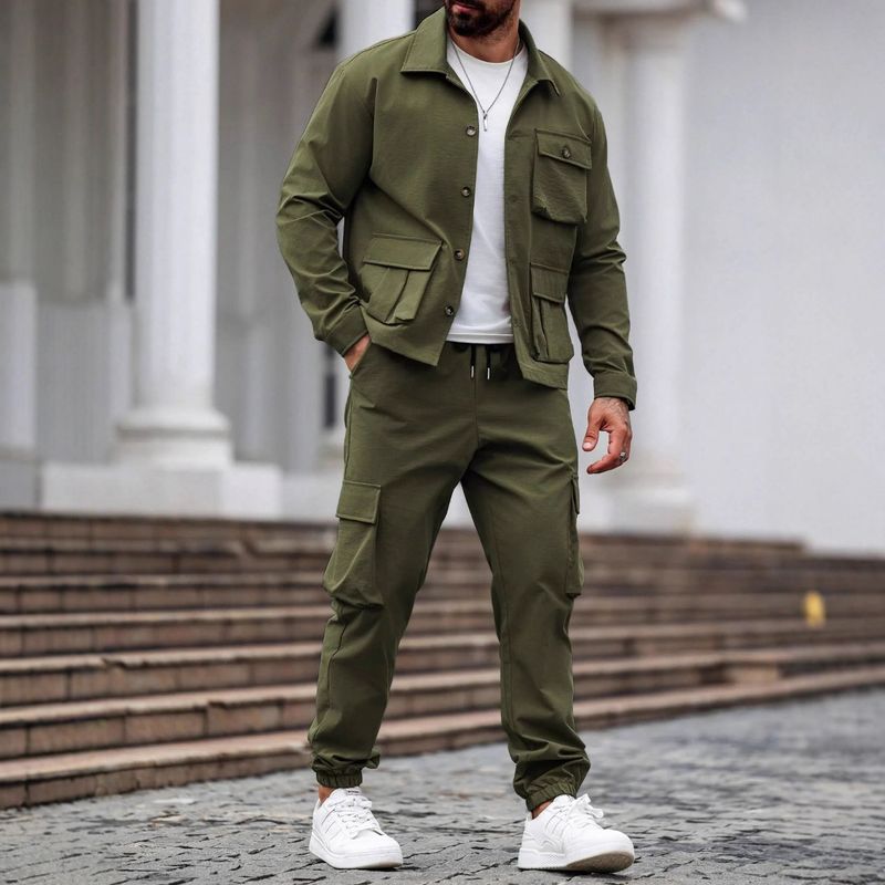 Ensemble veste et pantalon de travail vintage - Mélange de coton épais, tenue utilitaire multi-poches pour homme (S-XXXL)_voghion.com