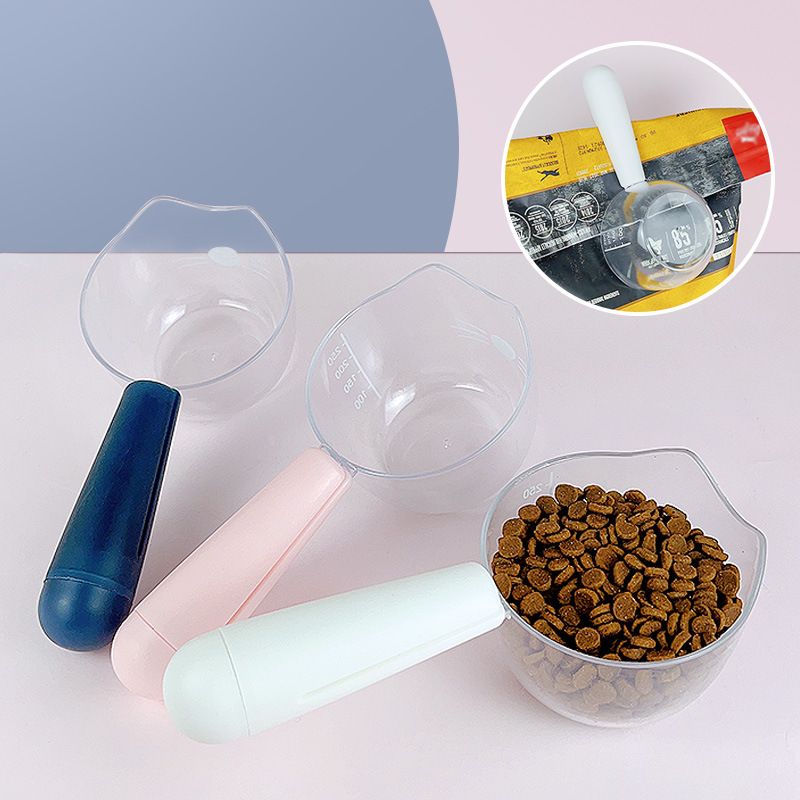 Nourriture pour chat et collations, nourriture principale, cuillère pour chien, gobelet en plastique avec clip de fermeture, balance transparente, cuillère à nourriture_voghion.com