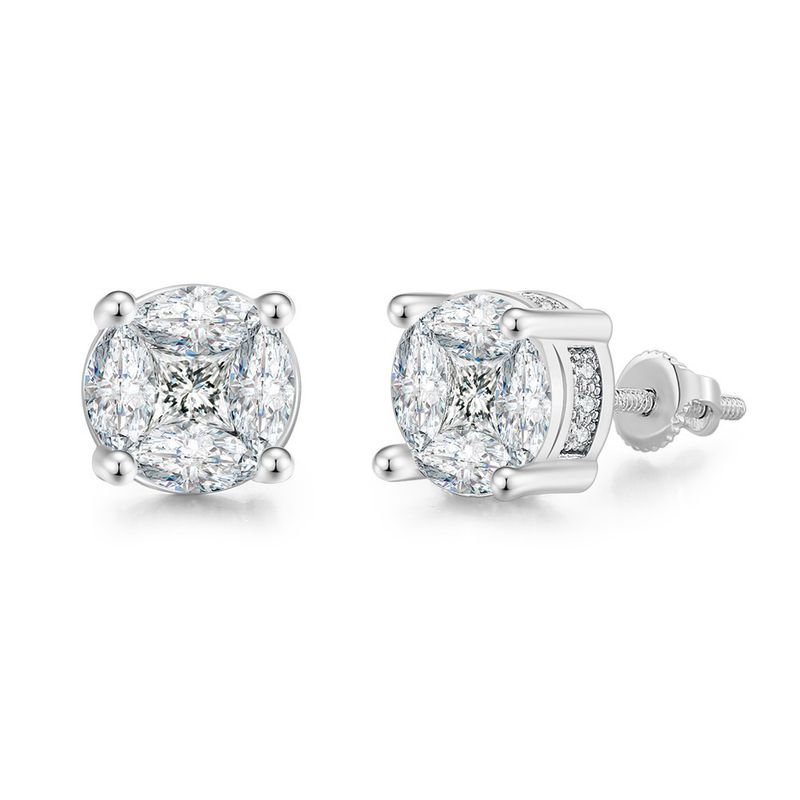 Pendientes de hip hop unisex populares con diamantes completos para hombres, pendientes electrochapados con microincrustaciones de circonitas redondas separadas por colores_voghion.com